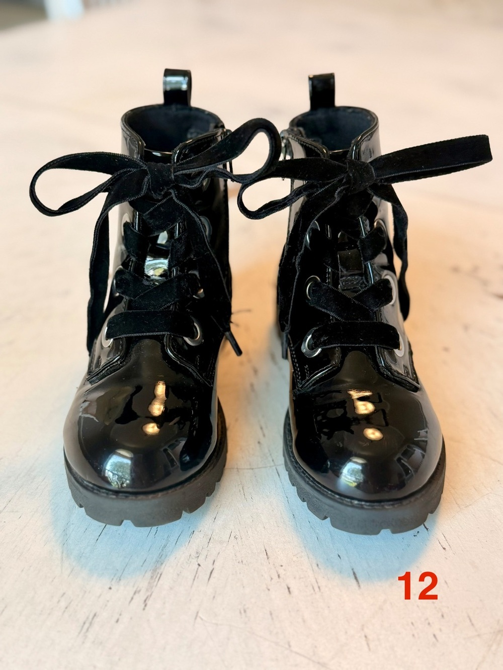 Black Patent - Velvet Lace-Up Combat Boots